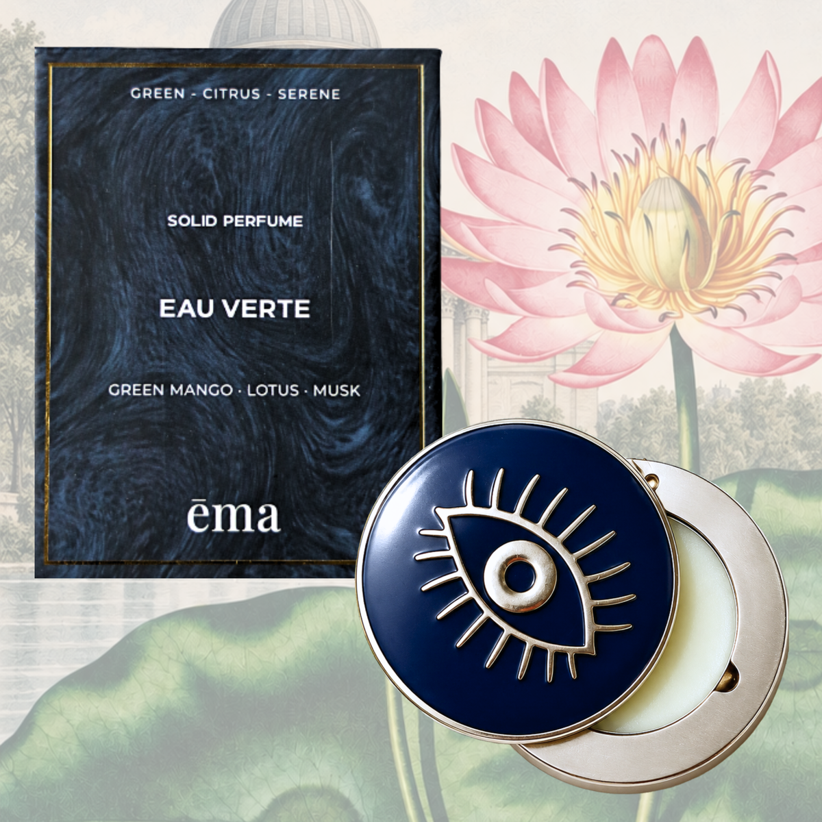 Inspired by Hermès Un Jardin sur le Nil – Alcohol-Free Solid Perfume + Clairvoyance Refillable Metal Compact