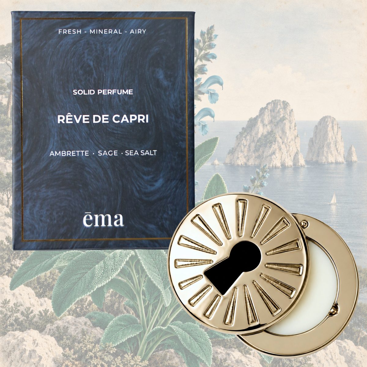 Inspired by Jo Malone Wood Sage & Sea Salt – Alcohol-Free Solid Perfume + Secret Refillable Metal Compact