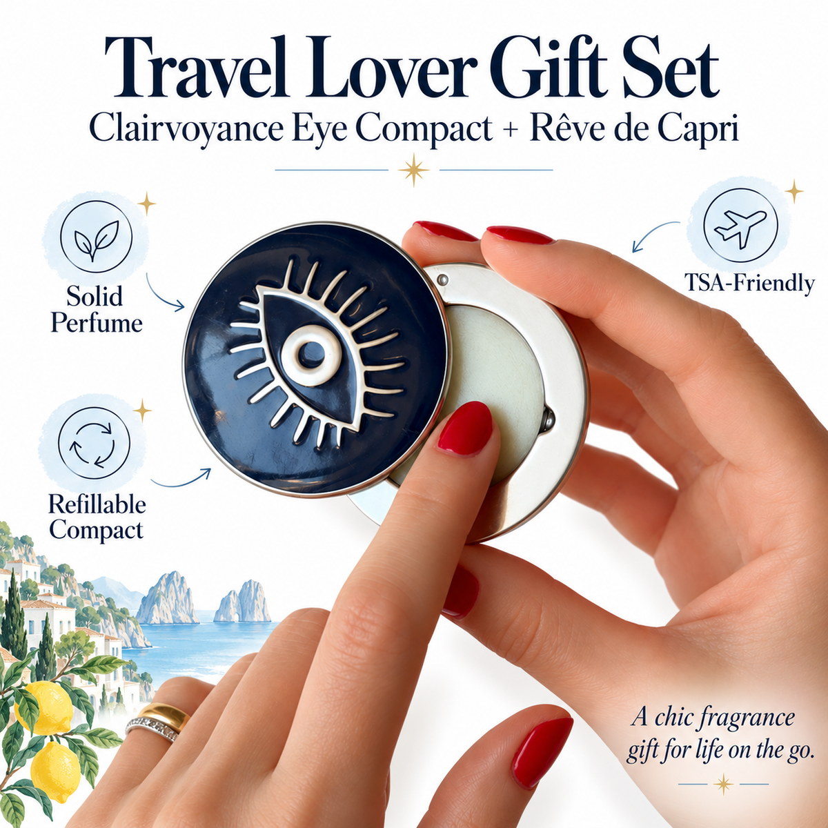 Travel Lover Gift Set: Clairvoyance Eye Compact + Rêve de Capri Solid Perfume