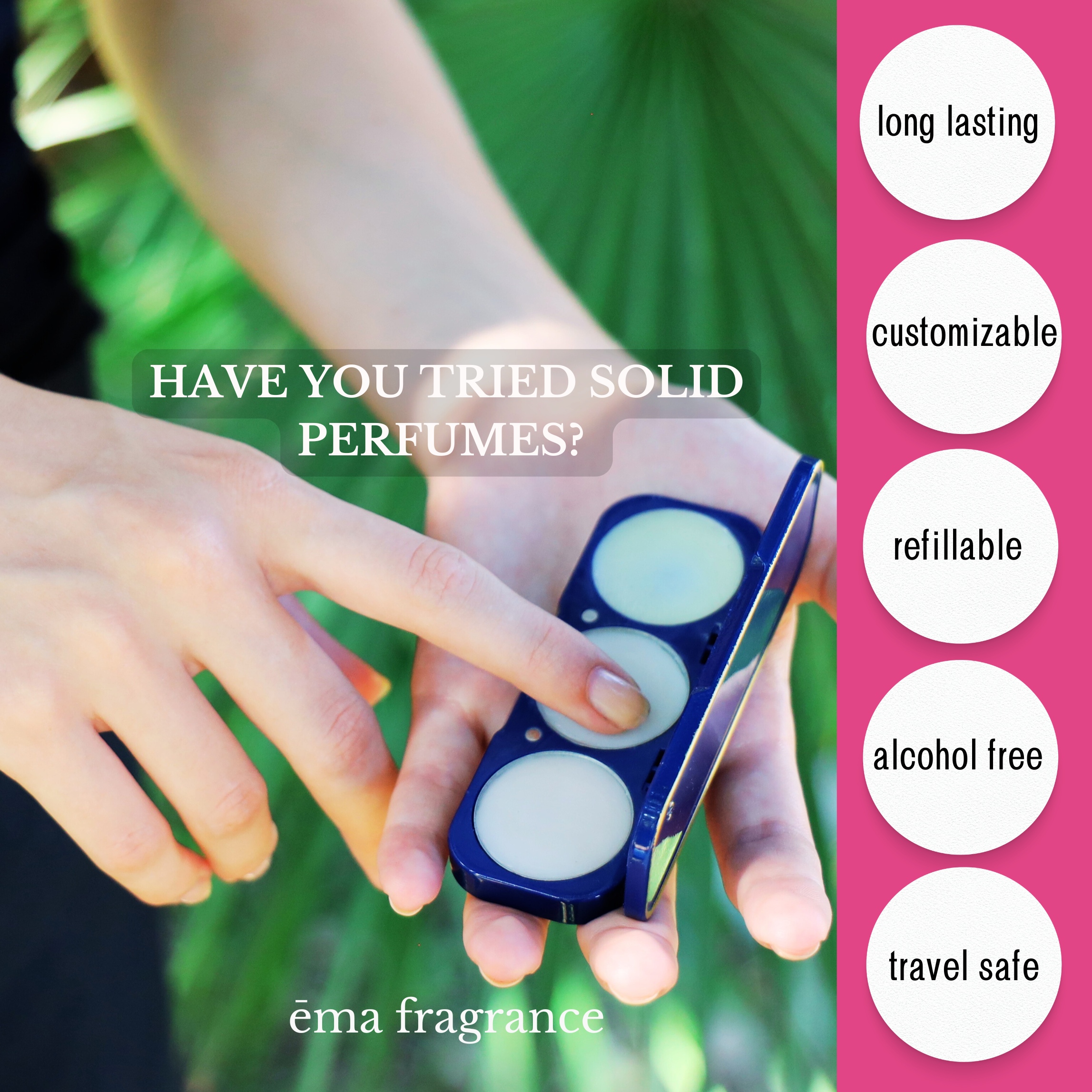 ema fragrance solid perfume with blue compact