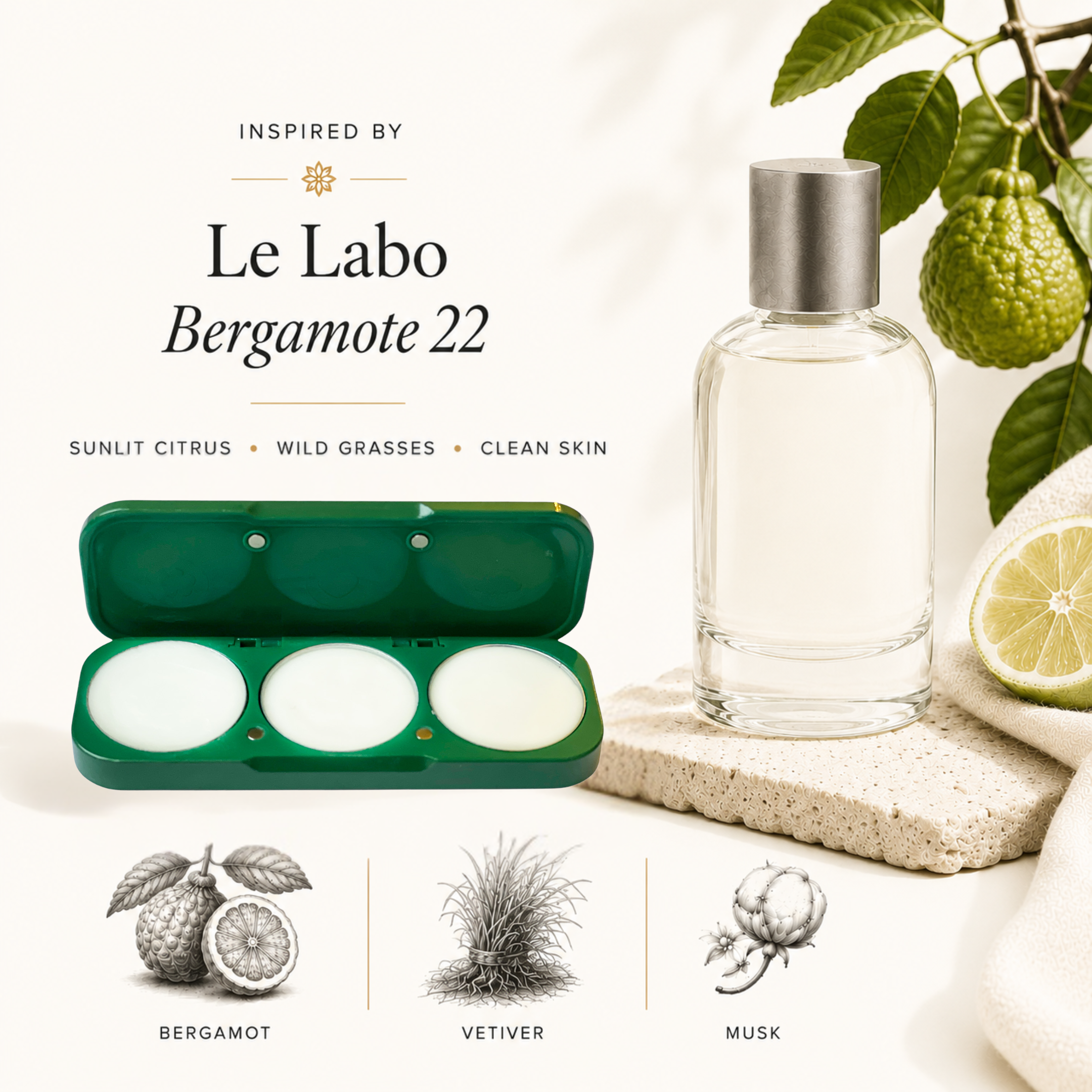 Inspired By Bergamote 22 Solid Perfume Blend | Bergamot, Vetiver & Musk