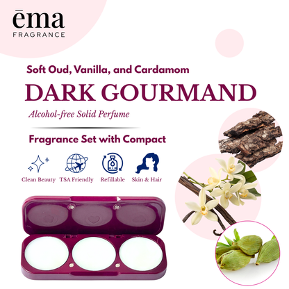 Dark Gourmand Trio Fragrance Set with Refillable Compact