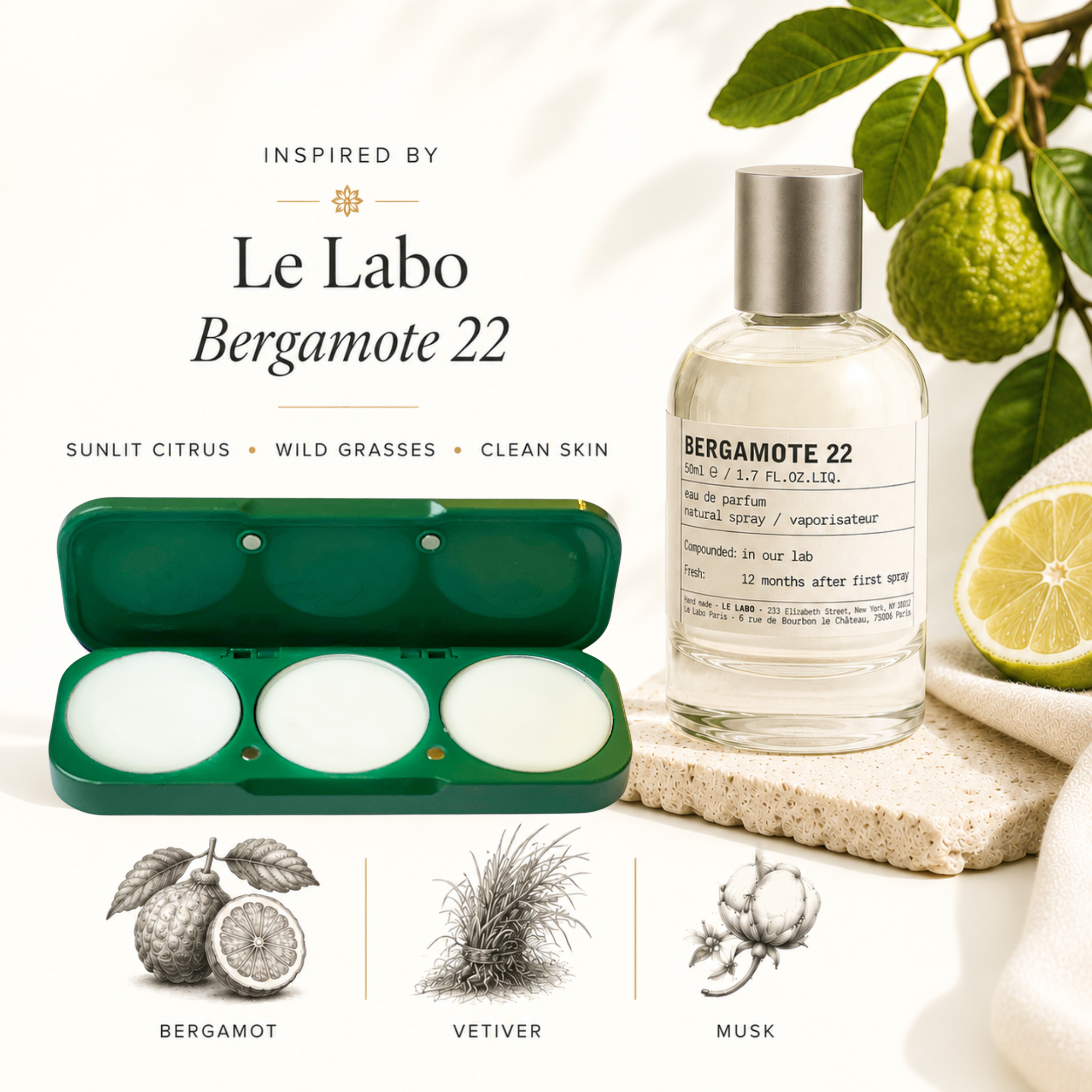 Inspired By Bergamote 22 Solid Perfume Blend | Bergamot, Vetiver & Musk