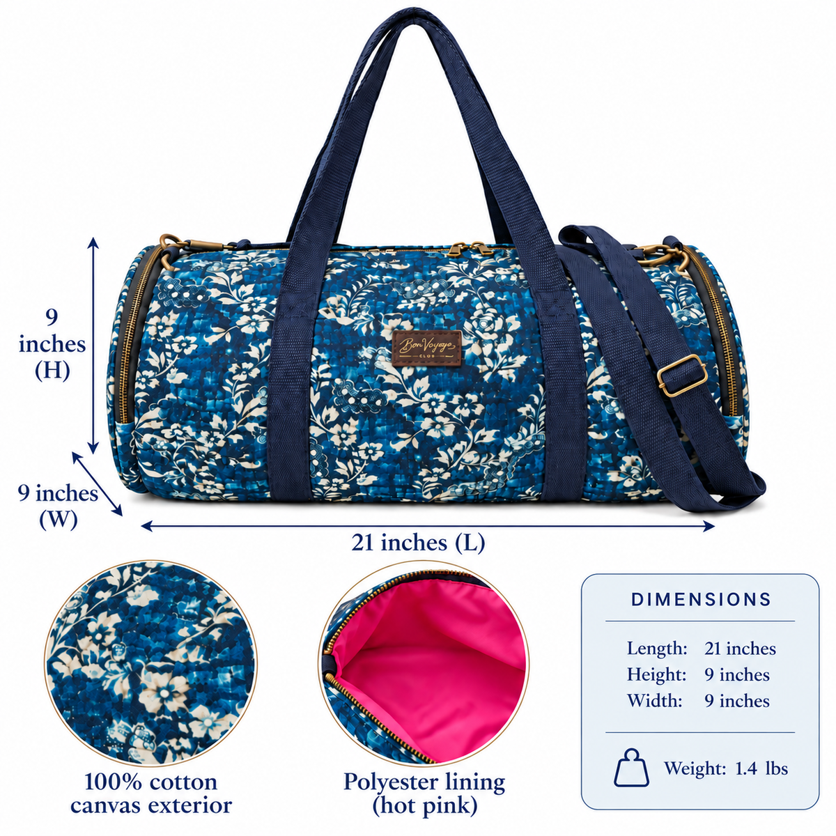 Weekender Vintage Tapestry Duffle Bag - Mirabeau Blue